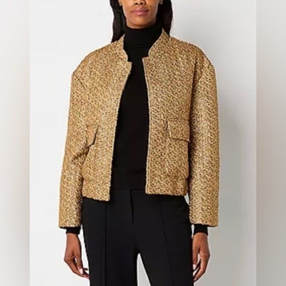 Liz Claiborne Gold Tweed Bomber Jacket